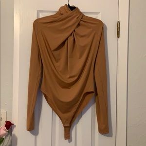 Elegant tan / brown turtleneck bodysuit